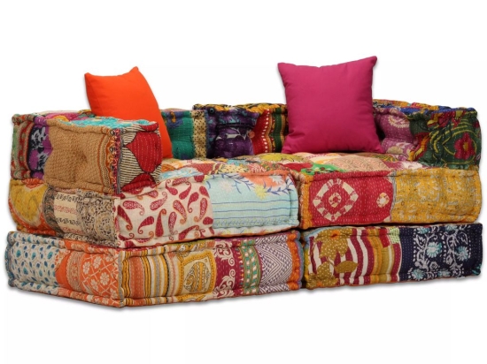 Καναπές κρεβάτι διθέσιος αρθρωτός patchwork υφασμάτινος 140x70x56 εκ