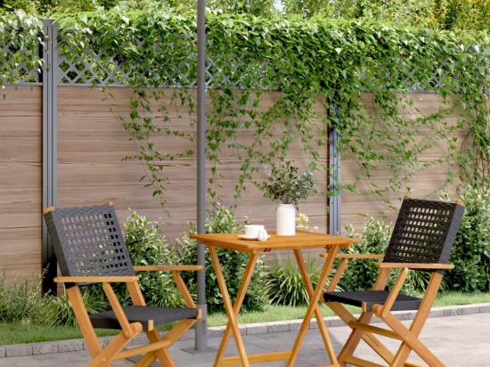 Σετ Bistro με τραπεζάκι και καρέκλες με ξύλινο σκελετό και επένδυση από ρατάν σε μαύρη απόχρωση τριών τεμαχίων
