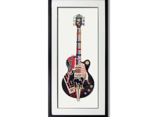 Rock Guitar πίνακας από 3D κολλάζ σε σχήμα ηλεκτρικής κιθάρας 50x100 εκ