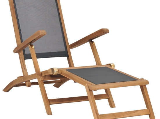 Ξαπλώστρα με υποπόδιο μαύρη από μασίφ ξύλο teak