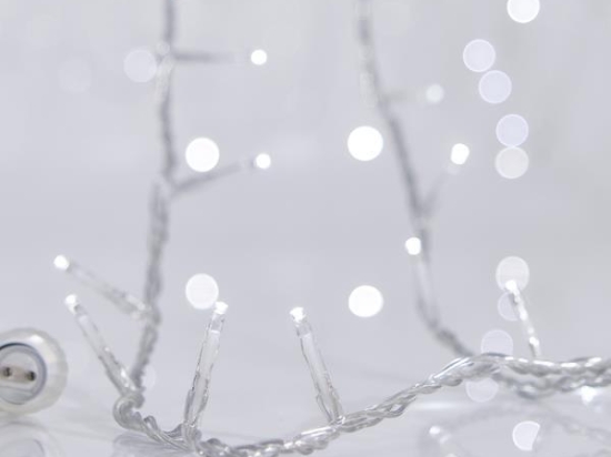 300 Led λαμπάκια επεκτεινόμενα με μετασχηματιστή ρεύματος διάφανο καλώδιο IP44 λευκό ψυχρό φως 15μ