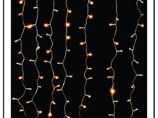 140 Led λαμπάκια IP44 κουρτίνα με 8 προγράμματα διάφανο καλώδιο και λευκό φως 300x100 εκ