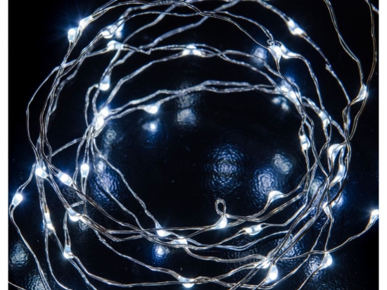 100 Led λαμπάκια αδιάβροχα με ασημί καλώδιο χαλκού και ψυχρό λευκό φως 5μ
