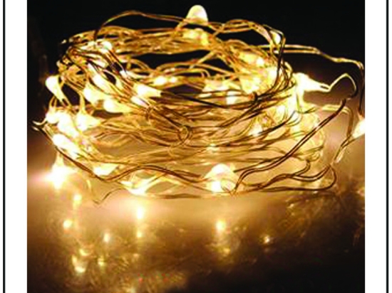 100 Led λαμπάκια αδιάβροχα μπαταρίας ή ρεύματος με χρονοδιακόπτη με ασημί χάλκινο καλώδιο και θερμό λευκό φως 10μ