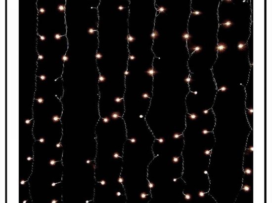 300 Led λαμπάκια κουρτίνα με διάφανο επεκτεινόμενο καλώδιο και soft white φως 2x2μ