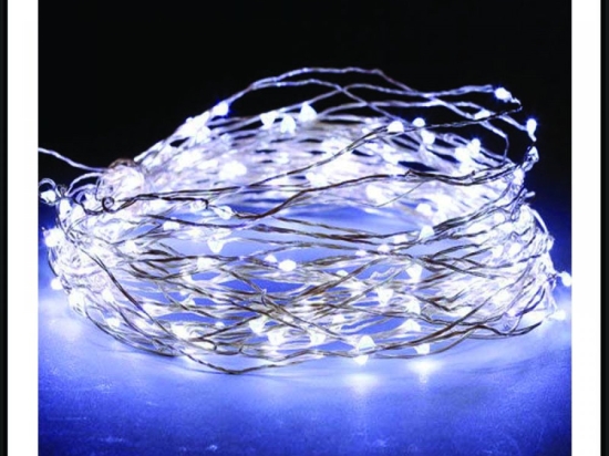 100 Led λαμπάκια αδιάβροχα μπαταρίας ή ρεύματος με χρονοδιακόπτη με ασημί χάλκινο καλώδιο και ψυχρό λευκό φως 10μ