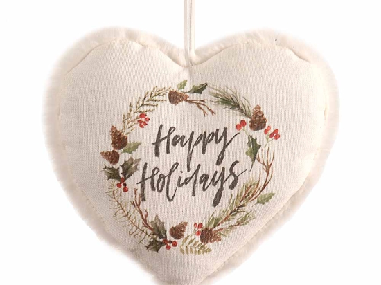 Κρεμαστό βαμβακερό στολίδι Happy Holidays 17 εκ
