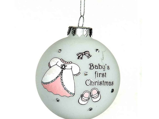 Μπάλα γυάλινη Baby's first Christmas με κοριτσίστικα ρούχα ροζ 8 εκ