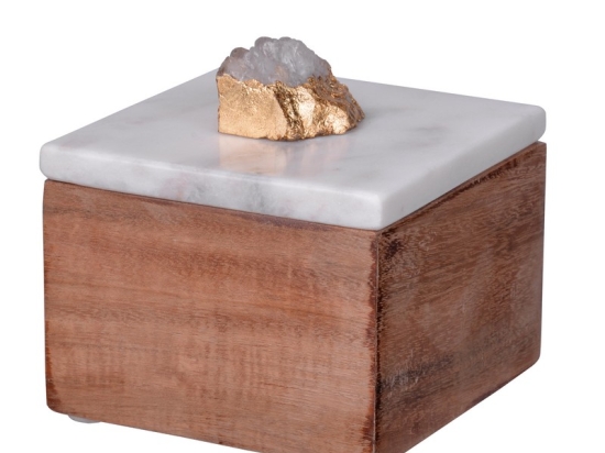 Amethyst ξύλινο κουτί αποθήκευσης σε φυσική απόχρωση με μαρμάρινο καπάκι 10x10x7.5 εκ