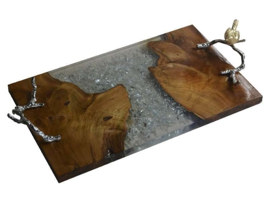 Ξύλινος δίσκος διακοσμητικός Alvada από teak 60x31x10 εκ