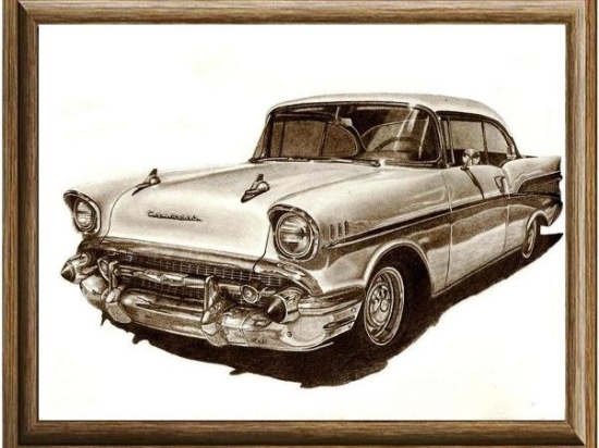 Χειροποίητος πίνακας με vintage αυτοκίνητο του '50 40x30 εκ