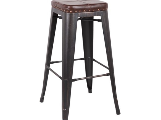 Relix σκαμπώ bar μέταλλο antique black pu κάθισμα σκούρο καφέ