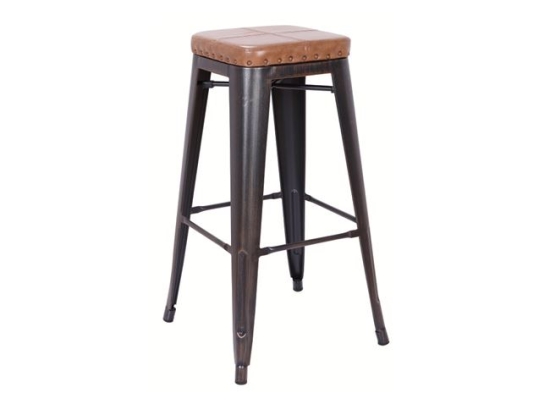 Relix σκαμπώ bar μέταλλο antique black pu κάθισμα camel
