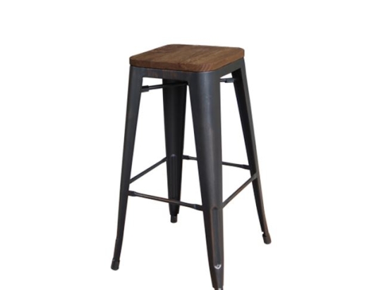 Relix wood dark oak σκαμπό Bar μεταλλικό antique black