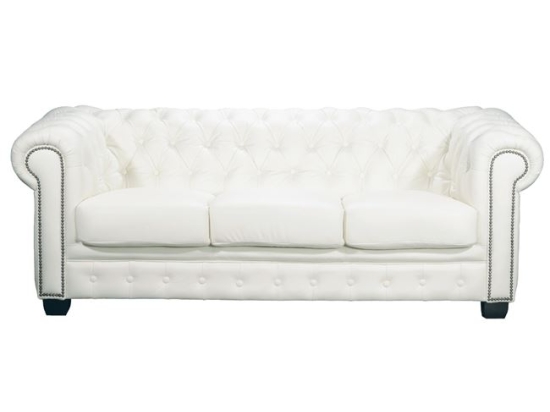 Τριθέσιος καναπές Chesterfield με δέρμα λευκό 201x92x72 εκ