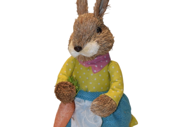 Mrs Grass Rabbit πασχαλινή διακοσμητική φιγούρα λαγουδίνας με κίτρινο φόρεμα 40 εκ