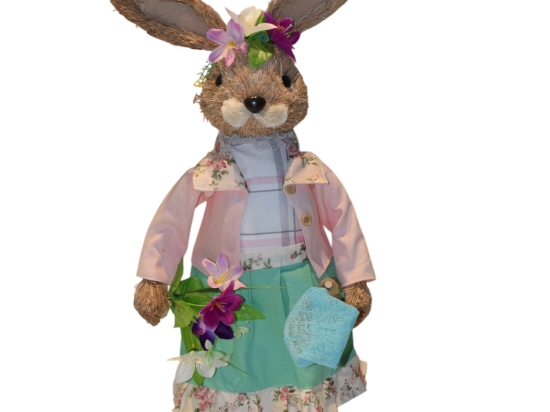 Grass Rabbit πασχαλινή διακοσμητική φιγούρα λαγουδίνας με ροζ φόρεμα 75 εκ