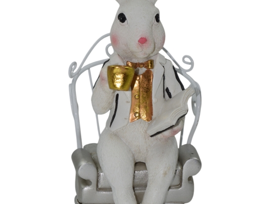 Mr Rabbit πασχαλινή διακοσμητική φιγούρα λαγού σε πολυθρόνα σε λευκή απόχρωση 26 εκ