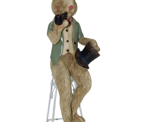 Mr Rabbit κεραμική διακοσμητική πασχαλινή φιγούρα λαγού με σακάκι σε σκαμπό 38 εκ
