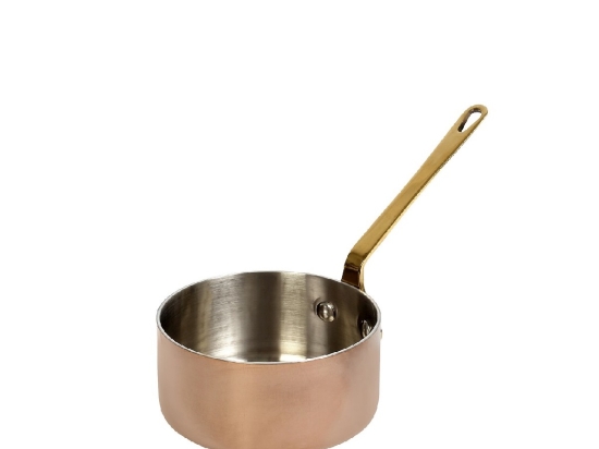Shiny Copper κατσαρολάκι παρουσίασης από ανοξείδωτο ατσάλι σε χάλκινη απόχρωση με χρυσή λαβή 10x5 εκ