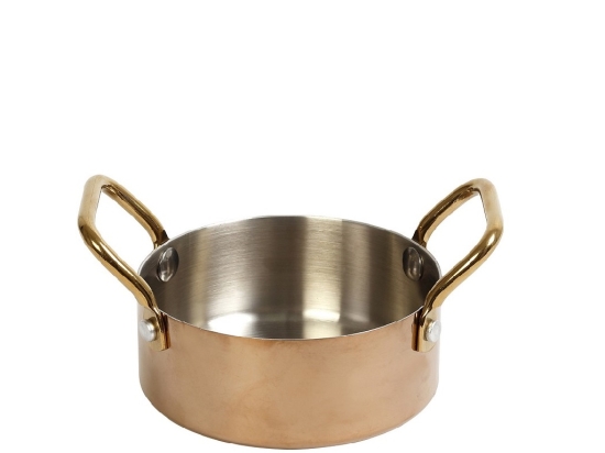 Shiny Copper κατσαρολάκι παρουσίασης από ανοξείδωτο ατσάλι σε χάλκινη απόχρωση με χρυσές λαβές 12x5 εκ