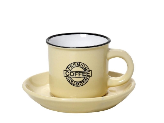 Φλυτζανάκι καπουτσίνο με πιατάκι Coffee σε κίτρινο χρώμα σετ των έξι τεμαχίων 300 ml 14x9 εκ