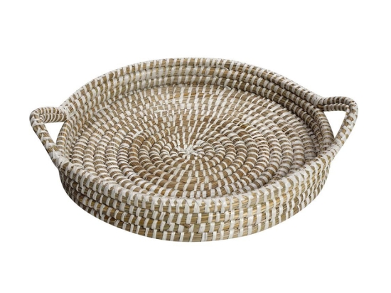 Boho δίσκος ψάθινος με χερούλια 35x4 εκ