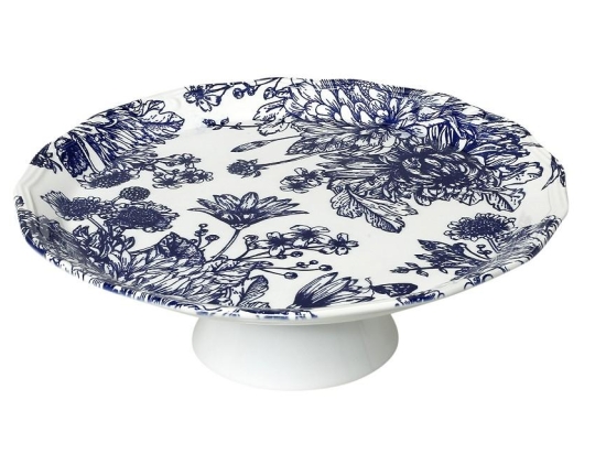 Πιατέλα με πόδι English blue με μπλε σχέδια 33x12 εκ