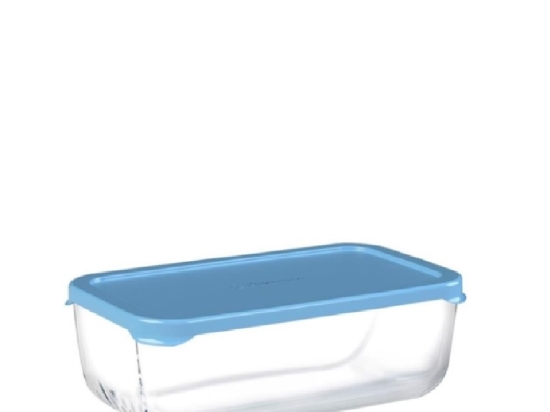 Snowbox δοχείο για φαγητό γυάλινο διάφανο με γαλάζιο καπάκι 20.3x12x7.2 εκ