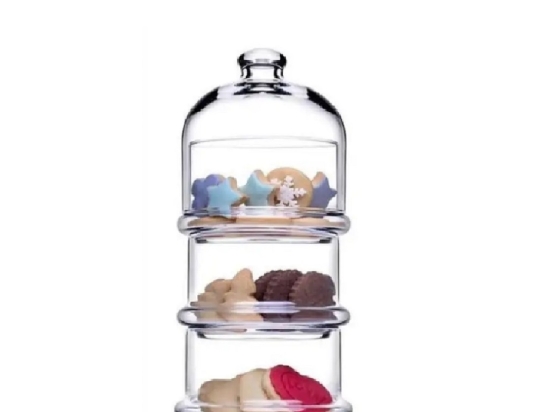 Villa Patisserie μικρή διάφανη τριόροφη γυάλινη βάση παρουσίασης με καπάκι 8.2x22 εκ