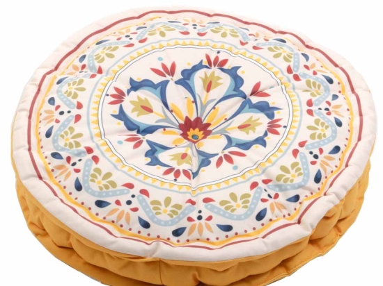 Διακοσμητικό μαξιλάρι στρογγυλό με ethnic pattern σε κίτρινη απόχρωση 45 εκ