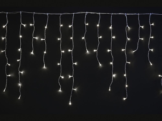 300 Led IP44 ασύμμετρη κουρτίνα με 8 προγράμματα διάφανο καλώδιο και soft white φως 600x70 εκ