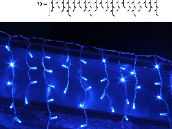 300 Led λαμπάκια IP44 ασύμμετρη κουρτίνα με 8 προγράμματα διάφανο καλώδιο και μπλε φως 600x70 εκ