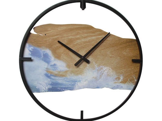 Μεταλλικό ρολόι waves τοίχου με τύπωμα σε ξύλο 55x4x55 εκ