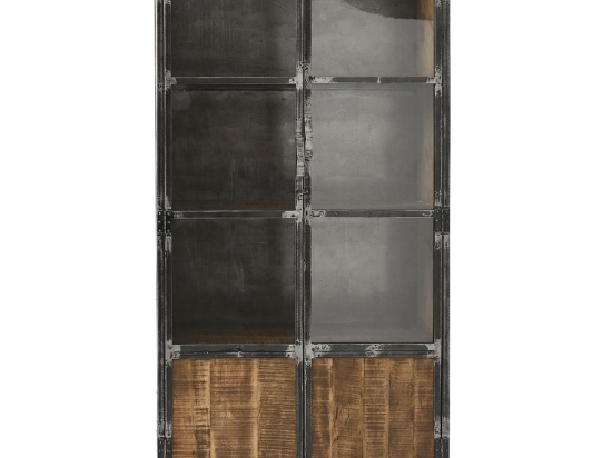 Industrial μεταλλική βιτρίνα με ξύλο mango και γυαλί 100x40x200 εκ