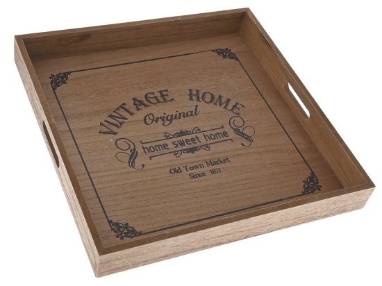 Ξύλινος διακοσμητικός δίσκος Vintage Home 40x40 εκ
