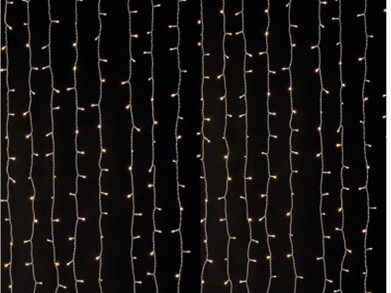 440 Led λαμπάκια IP44 κουρτίνα επεκτεινόμενη με διάφανο καλώδιο και λευκό θερμό φως 220x200 εκ
