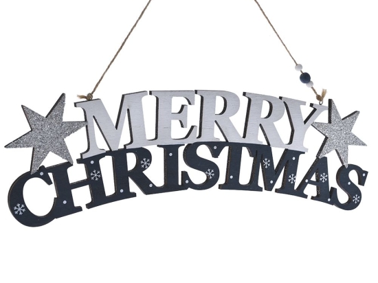 Merry Christmas μαύρο ξύλινο κρεμαστό χριστουγεννιάτικο στολίδι 41x13 εκ