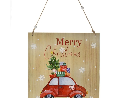 Ξύλινη κρεμαστή πινακίδα Merry Christmas διακοσμητική χριστουγεννιάτικη 22x0.9x38 εκ
