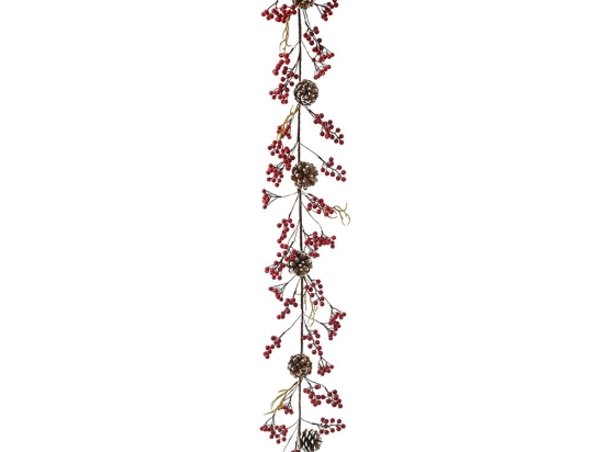 Berries κόκκινα και κουκουνάρια σε διακοσμητική γιρλάντα χριστουγεννιάτικη 150 εκ