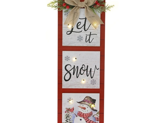 Let it snow ξύλινη φωτιζόμενη πινακίδα τοίχου 15x3x45 εκ
