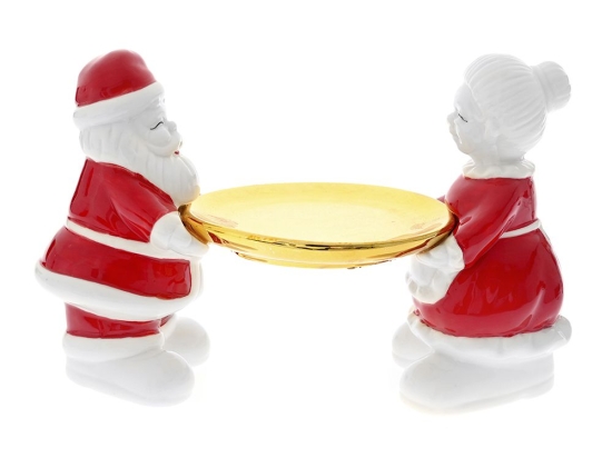 Mr &amp; Mrs Santa φιγούρες με πιατέλα σε χρυσή απόχρωση 28x16x14 εκ