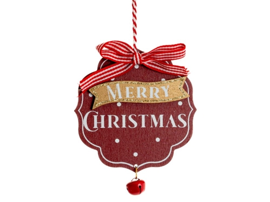Χριστουγεννιάτικο ξύλινο κρεμαστό Merry Christmas σε κόκκινο χρώμα σετ τεσσάρων τεμαχίων 10x10 εκ