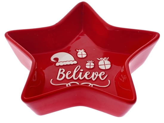 Believe κόκκινη κεραμική πιατέλα σε σχήμα αστεριού σετ των δύο τεμαχίων 18x18x4 εκ