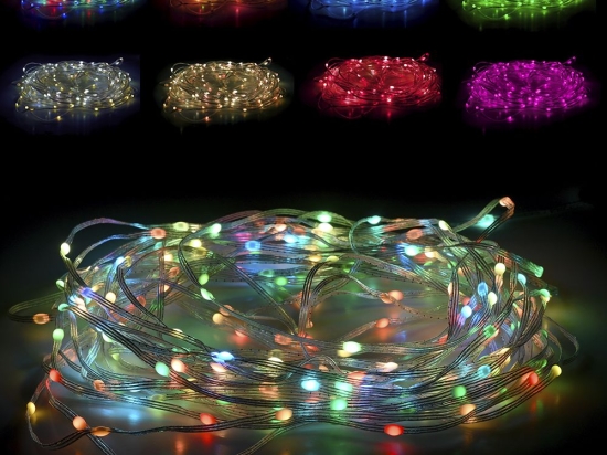 200 led λαμπάκια με controller σε ασημί διάφανο καλώδιο IP44 και πολύχρωμο RGB φωτισμό 20μ