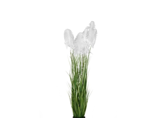 Γλάστρα με διακοσμητικά κλαδιά pampas grass σε λευκή απόχρωση 15x125 εκ