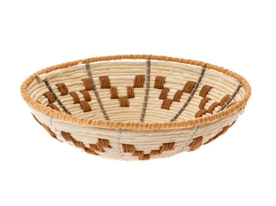 Boho διακοσμητικό στρογγυλό μπωλ από φυσικό ρατάν με καφέ λεπτομέρειες 30x8 εκ