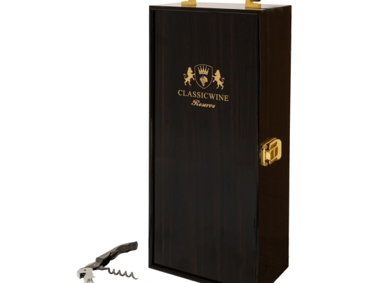 Classicwine ξύλινη μονή μπουκαλοθήκη σε μαύρο χρώμα με εργαλεία ανοίγματος 16x11x36 εκ