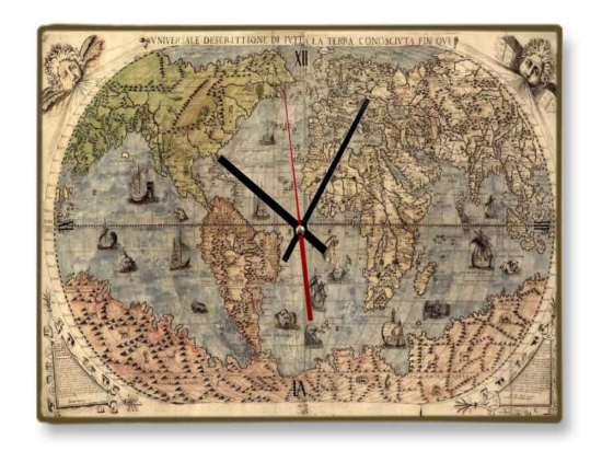 Vintage χειροποίητο ρολόι τοίχου ξύλινο ancient world map 64x48 εκ 