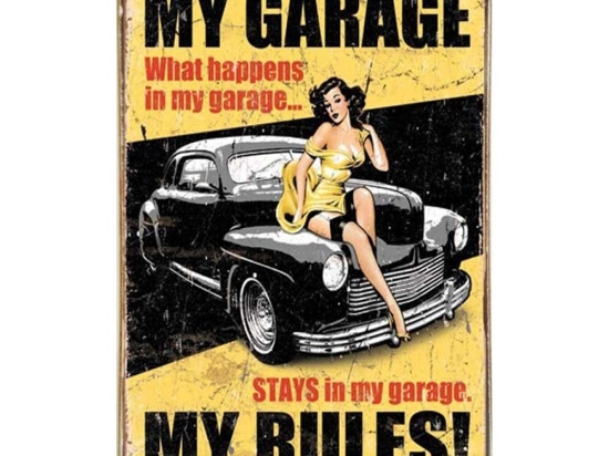 Πίνακας χειροποίητος my garage my rules 20x30 εκ